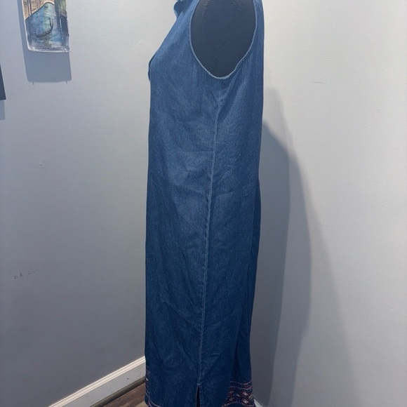 VTG Denim Blue Jean Jumper Dress Maxi Sleeveless women’s SzM Cottagecore Boho - Picture 2 of 13